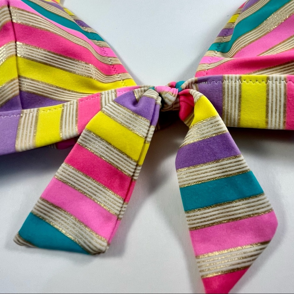 Victoria Secret Bikini Top Multi Color w/ Gold Stripes, Padded w/Back Clasp - Picture 12 of 14